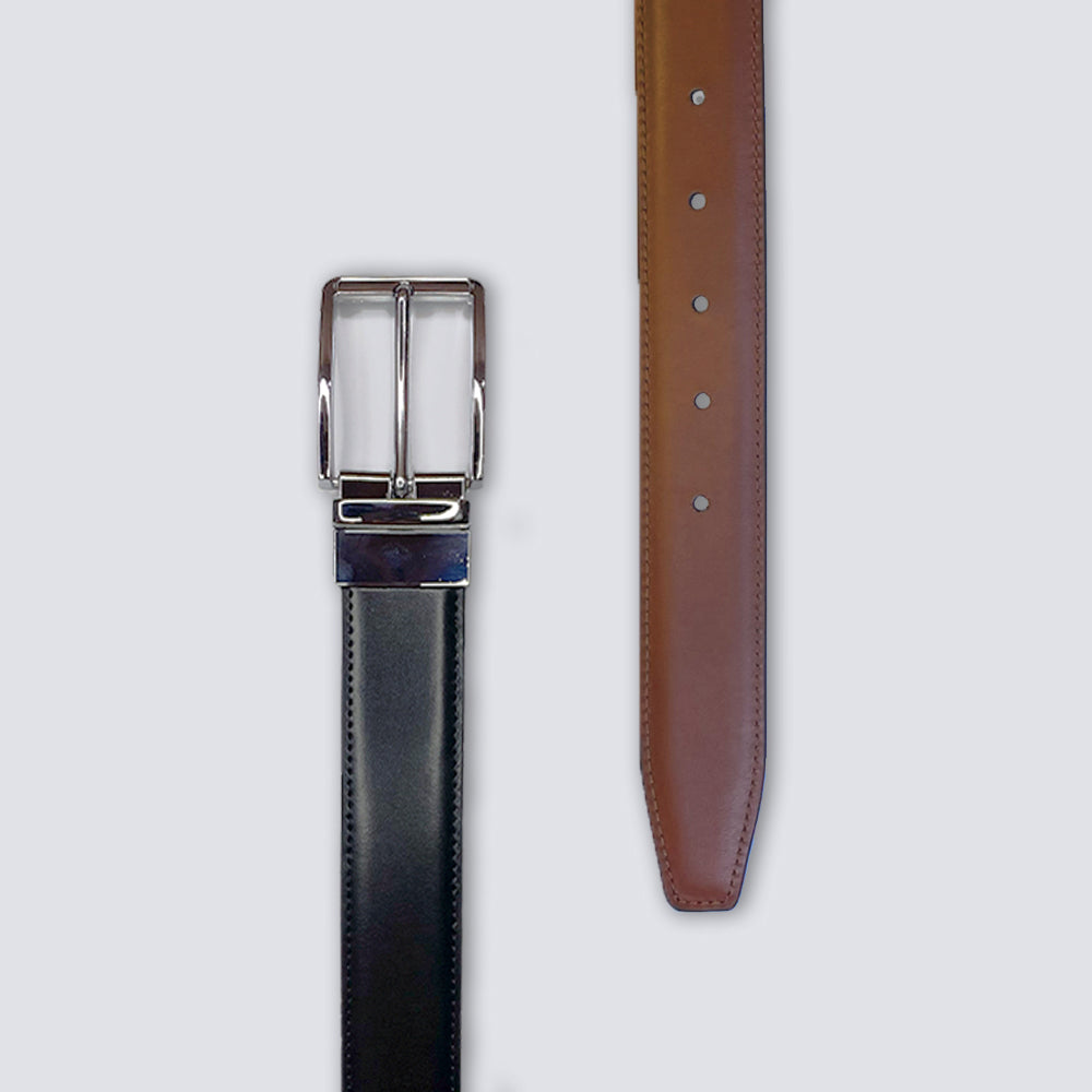 2-in-1 Reversible Leather Belt Chrome Buckle Royalty Fashion Store