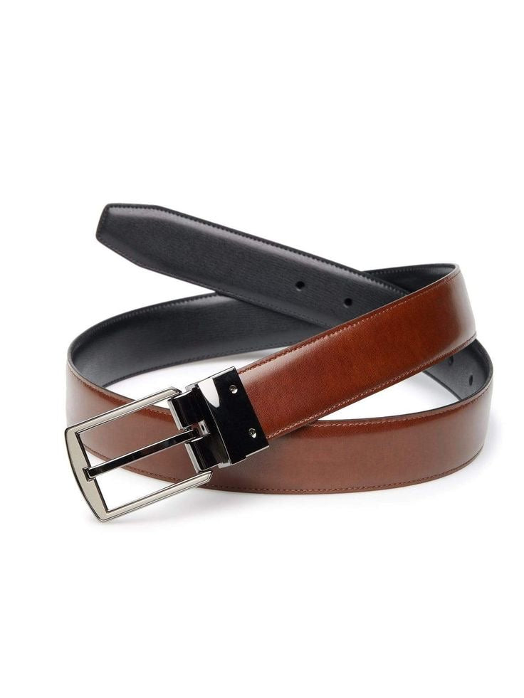 2-in-1 Reversible Leather Belt Chrome Buckle