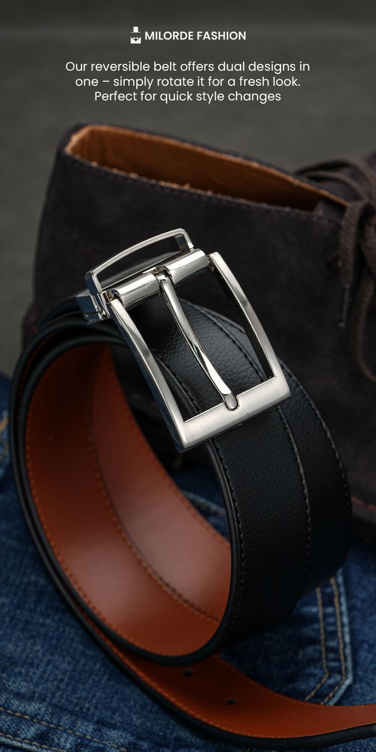 2-in-1 Reversible Leather Belt Chrome - Mustard