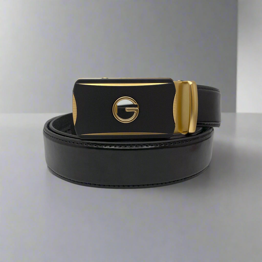 Black belt with gold buckle on a white background