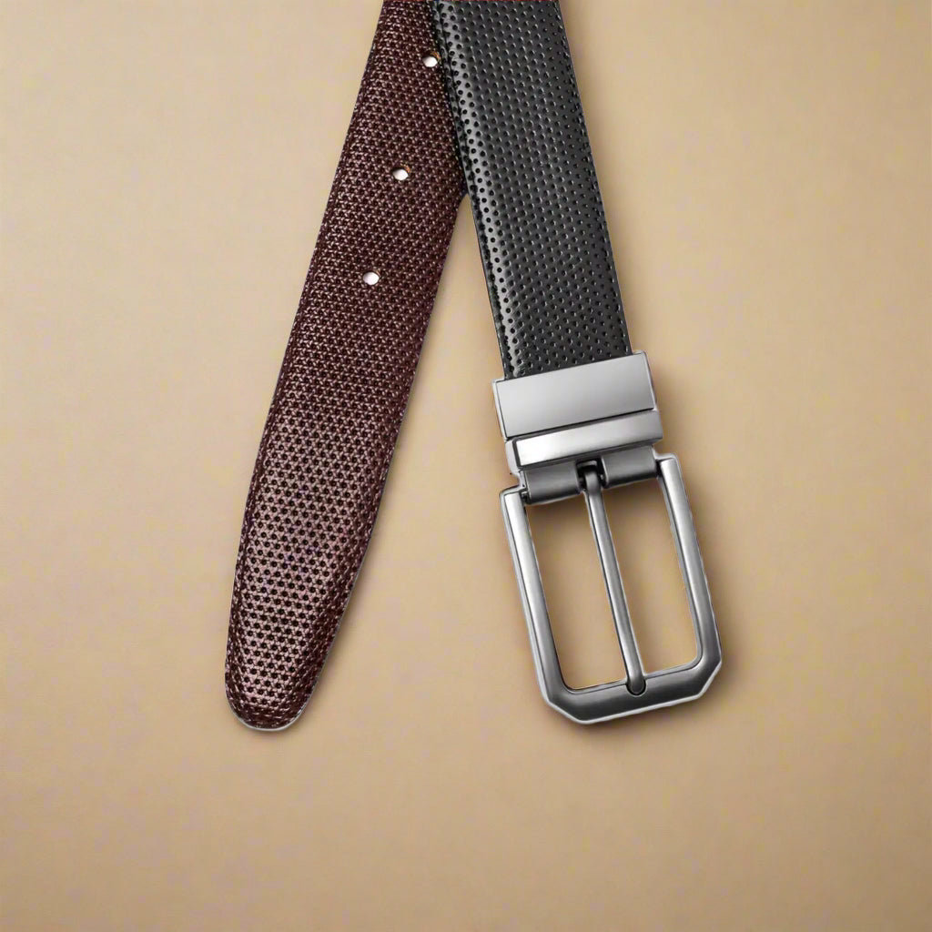 2-in-1 Reversible Leather Belt Needle Texture - RoyaltyNow