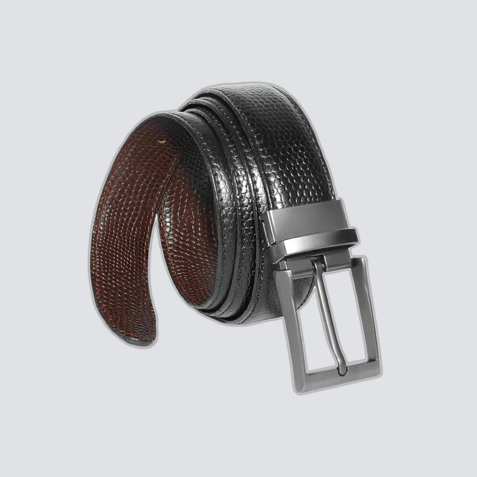 2 in 1 Reversible Leather Belt Snake Texture - RoyaltyNow