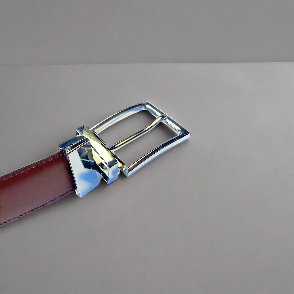 2-in-1 Reversible Leather Belt Chrome Buckle Royalty Fashion Store