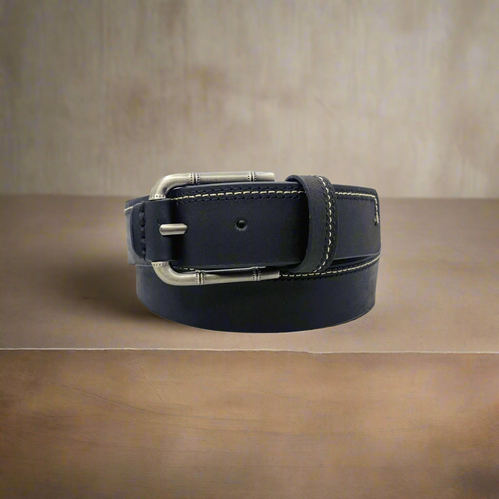 Stitch Black Leather Belt - Full Grain Royalty Fashion Store