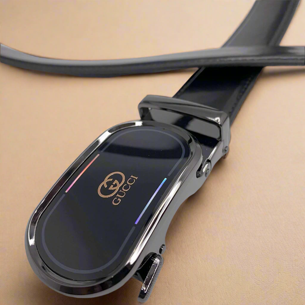 Brand Logo Men's Autolock Leather Belt Royalty Fashion Store
