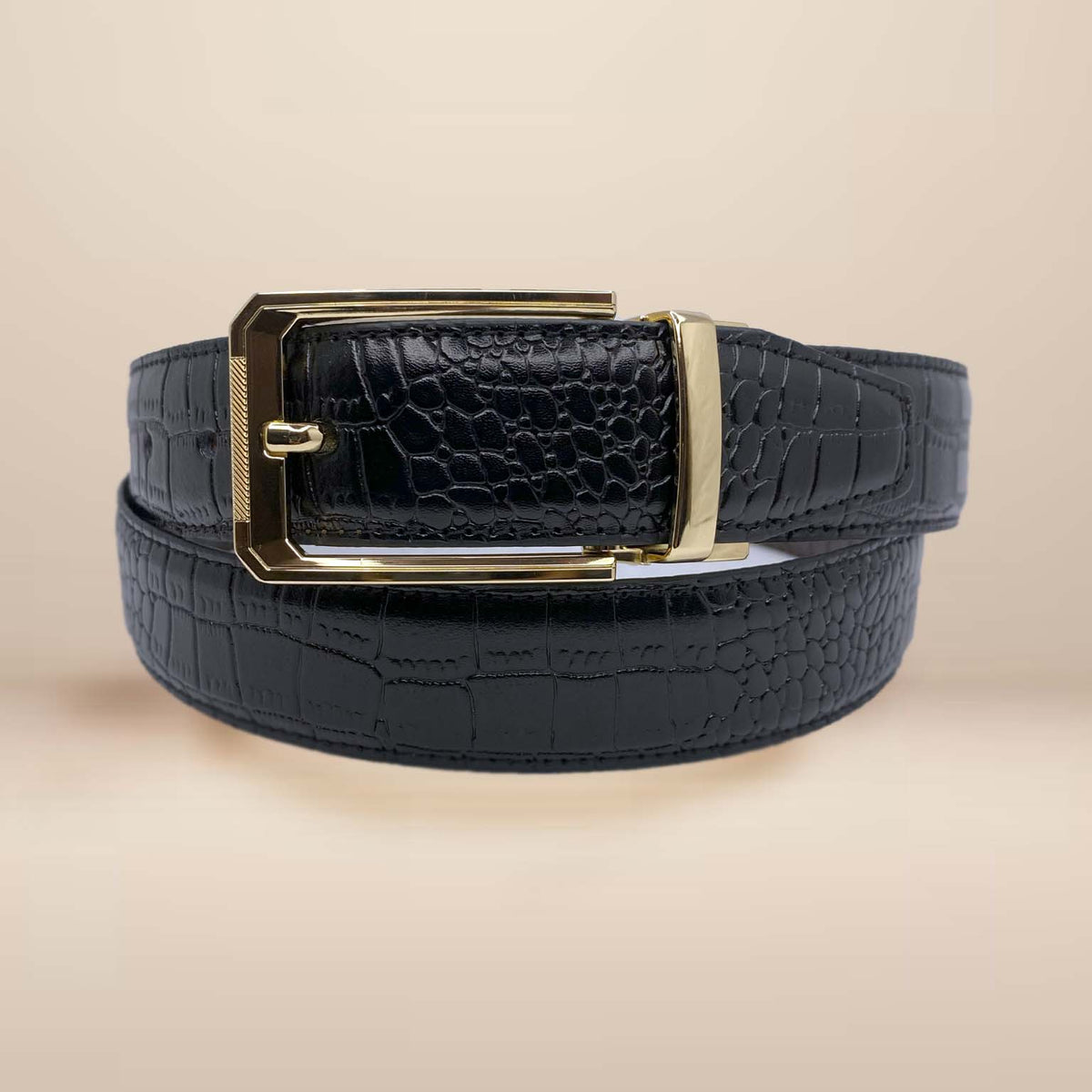 2-in-1 Reversible Leather Belt Crocodile Gold Royalty Fashion Store
