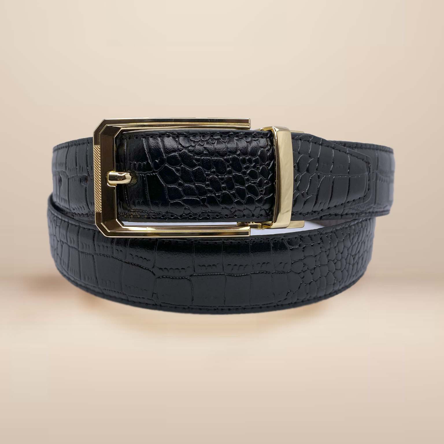 2-in-1 Reversible Leather Belt Crocodile Gold Royalty Fashion Store