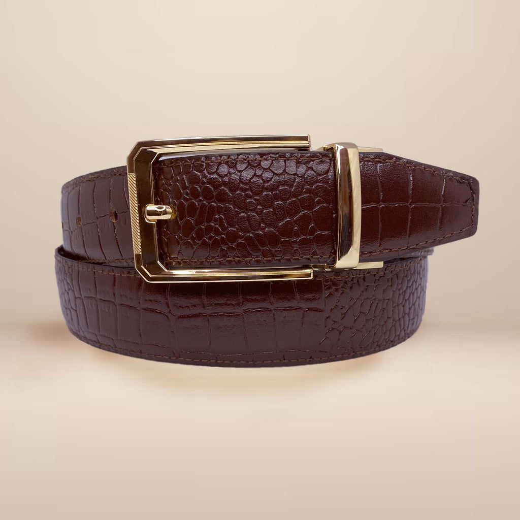 2-in-1 Reversible Leather Belt Crocodile Gold Royalty Fashion Store
