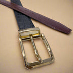 2-in-1 Reversible Leather Belt Crocodile Gold Royalty Fashion Store