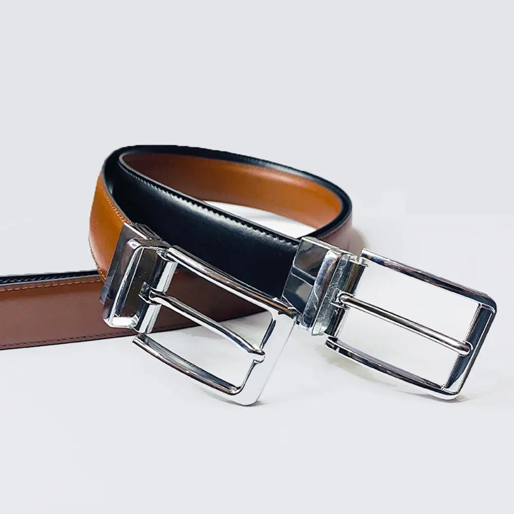 2-in-1 Reversible Leather Belt Chrome Shine Premium - RoyaltyNow