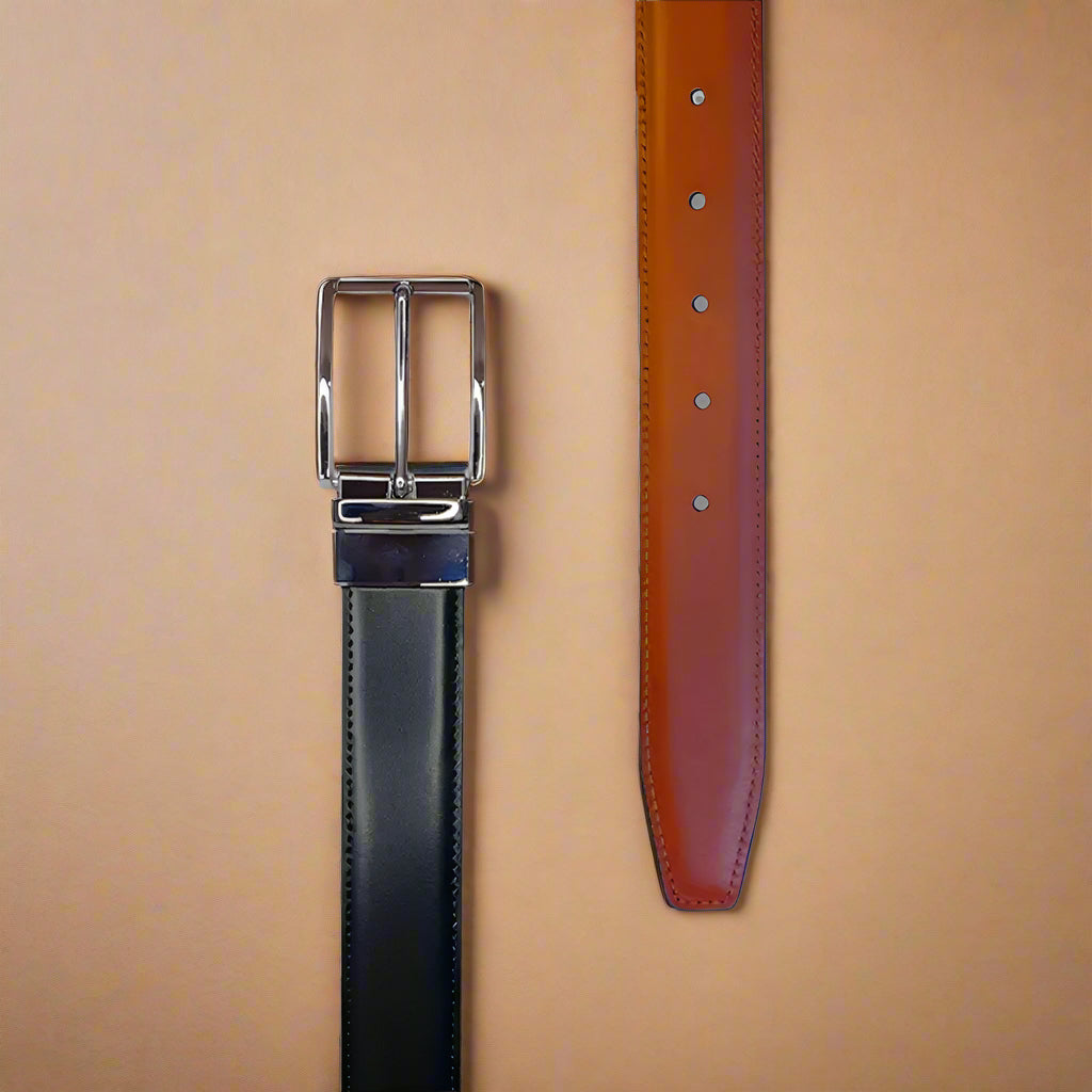 2-in-1 Reversible Leather Belt Chrome Shine Premium - RoyaltyNow