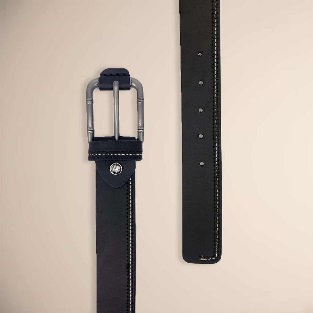 Stitch Black Leather Belt - Full Grain Royalty Fashion Store