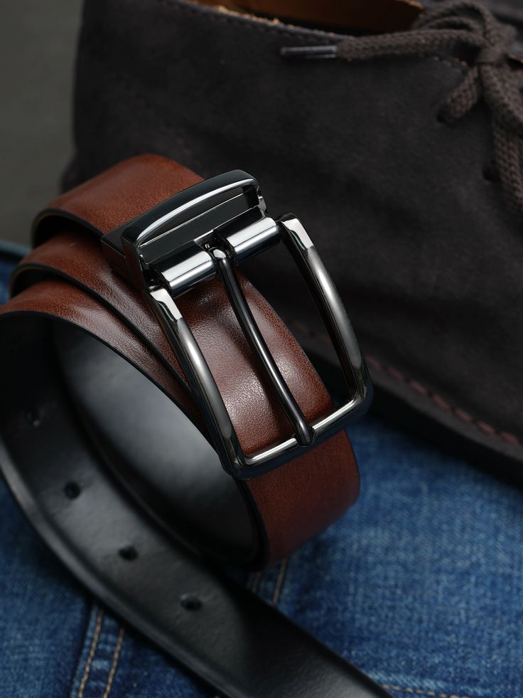 2-in-1 Reversible Leather Belt Chrome - Mustard